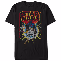 STAR WARS mens Old School Comic Graphic T-shirt T Shirt Black Large