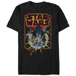 STAR WARS mens Old School Comic Graphic T-shirt T Shirt  Black  Large