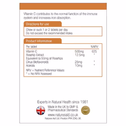 Natures Aid Vitamin C Sugar Free Chewable, 500 mg, 100 Tablets (with Rosehips and Citrus Bioflavonoids, for a Healthy Immune System, Vegan Society...