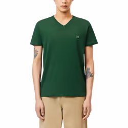 Lacoste TH6710 Mens V Neck T Shirt PIMA Summer Tee - Green, S