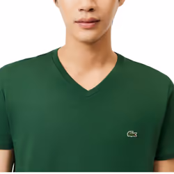 Lacoste TH6710 Mens V Neck T Shirt PIMA Summer Tee - Green, S