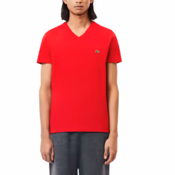 Lacoste TH6710 Mens V Neck T Shirt PIMA Summer Tee - Red, M