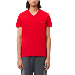 Lacoste TH6710 Mens V Neck T Shirt PIMA Summer Tee - Red, M