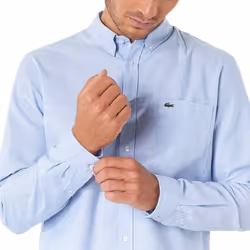 LACOSTE CH4976 Mens Oxford Shirts Cotton Formal Top - Sky Blue, L