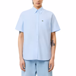 LACOSTE CH4976 Mens Oxford Shirt Short Sleeve - Sky Blue, M