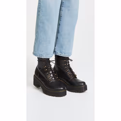 Dr. Martens Women's Leona Leather Heeled Boot, Black Smooth, 8