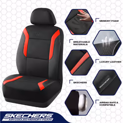 Skechers Memory Foam Car Seat Covers  Air Cool Mesh Thick Seat Covers  Red Two Front Seat Cover  Airbag Compatible  Automotive Comfort & Protection fo