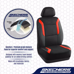 Skechers Memory Foam Car Seat Covers  Air Cool Mesh Thick Seat Covers  Red Two Front Seat Cover  Airbag Compatible  Automotive Comfort & Protection fo