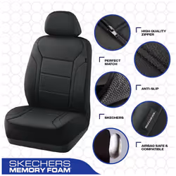 Skechers Memory Foam Car Seat Covers  Lycra Seat Covers Thick Memory Foam  Black Car Seat Cover Full Sets  Airbag Compatible  Automotive Comfort Prote