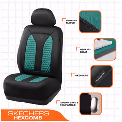 Skechers Memory Foam Car Seat Cover Full Sets  Hexcomb Breathable Thick Seat Covers  Airbag Compatible  Automotive Comfort & Protection for Most Cars