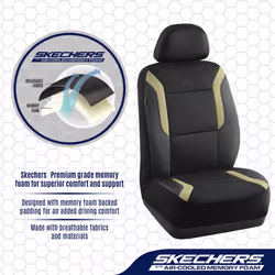 Skechers Memory Foam Car Seat Covers  Air Cool Mesh Thick Seat Covers Two Front Seat Covers  Airbag Compatible  Automotive Comfort & Protection for Mo