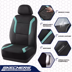 Skechers Memory Foam Car Seat Covers  Air Cool Mesh Thick Seat Covers Two Front Seat Covers  Airbag Compatible  Automotive Comfort & Protection for Mo