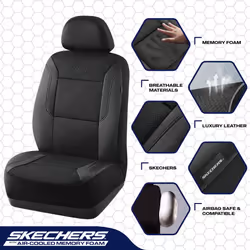 Skechers Memory Foam Car Seat Covers  Air Cool Mesh Thick Seat Covers  Airbag Compatible Seat Cover for Cars  Automotive Comfort & Protection for Most