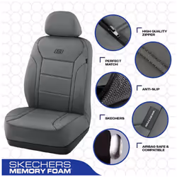 Skechers Memory Foam Car Seat Covers  Lycra Seat Covers Thick Memory Foam  Car Seat Cover Full Set  Airbag Compatible  Automotive Comfort Protection f