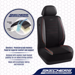 Skechers Memory Foam Seat Covers Air Cool Mesh Thick Car Seat Covers Leather Piping Two FrontTwo Front Airbag Compatible Automotive Comfort Protection