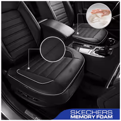 Skechers Car Seat Cover Memory Foam Luxury Faux Leather Front Bottom Seat Cushion Cover Universal Anti-Slip and Wrap Around The Bottom with Storage Ba