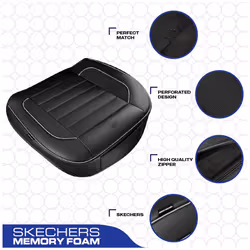 Skechers Car Seat Cover Memory Foam Luxury Faux Leather Front Bottom Seat Cushion Cover Universal Anti-Slip and Wrap Around The Bottom with Storage Ba