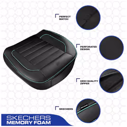 Skechers Car Seat Cover Memory Foam Luxury Faux Leather Front Bottom Seat Cushion Cover Universal Anti-Slip and Wrap Around The Bottom with Storage Ba