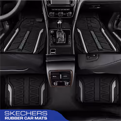 Skechers Heavy Duty Rubber Car Mats Full Set  All Weather Floor Mats  Waterproof Trim to Fit Universal Floor Liner  Automotive Floor Mats for Cars Tru