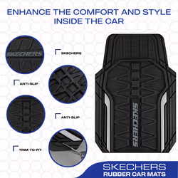 Skechers Heavy Duty Rubber Car Mats Full Set  All Weather Floor Mats  Waterproof Trim to Fit Universal Floor Liner  Automotive Floor Mats for Cars Tru