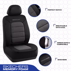Skechers Memory Foam Car Seat Covers Thick Cool Touch Fabric Seat Covers car seat Protector Two Front Airbag Compatible Automotive Comfort Protection