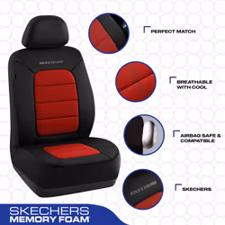 Skechers Memory Foam Car Seat Covers Thick Cool Touch Fabric Seat Covers car seat Protector Two Front Airbag Compatible Automotive Comfort Protection