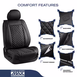 Skechers Car Seat Covers MAX Cushioning Memory Foam Piping Leather Seat Covers Waterproof Car Seat Protector Front Seats Car Seat Cushion Airbag Unive
