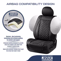 Skechers Car Seat Covers MAX Cushioning Memory Foam Piping Leather Seat Covers Waterproof Car Seat Protector Front Seats Car Seat Cushion Airbag Unive