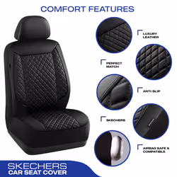 Skechers Car Seat Covers Piping Luxury Faux Seat Covers Waterproof Anti Slip Car Seat Protector Front Seats Car Accessories Airbag Universal Fit for M