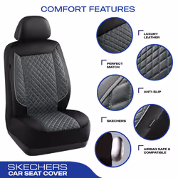 Skechers Car Seat Covers Piping Luxury Faux Seat Covers Waterproof Anti Slip Car Seat Protector Front Seats Car Accessories Airbag Universal Fit for M