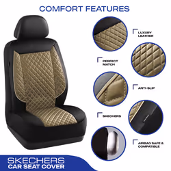 Skechers Car Seat Covers Piping Luxury Faux Seat Covers Waterproof Anti Slip Car Seat Protector Full Set Car Accessories Airbag Universal Fit for Most