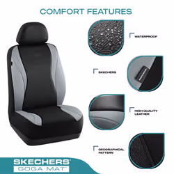 Skechers Car Seat Covers Leather Seat Covers with GOGA Mat Technology Waterproof Car Seat Covers Front Seats Airbag Compatible Comfort Universal Fit f
