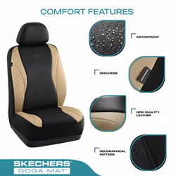 Skechers Car Seat Covers Leather Seat Covers with GOGA Mat Technology Waterproof Car Seat Covers Front Seats Airbag Compatible Comfort Universal Fit f