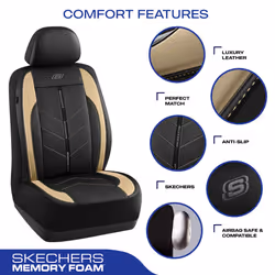 Skechers Car Seat Covers Luxury Faux Leather Seat Covers Waterproof Anti Slip Car Seat Protector Front Seats Car Accessories Airbag Universal Fit for