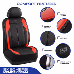 Skechers Car Seat Covers Luxury Faux Leather Seat Covers Waterproof Anti Slip Car Seat ProtectorFull Set Car Accessories Airbag Universal Fit for Most