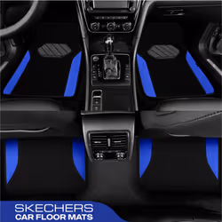 Skechers Car Floor Mats Waterproof Universal Fit Faux Leather Car Mats Floor Mats for Cars with Anti-Slip Heel Pad Fit for SUVs Vans Sedans Trucks Blu