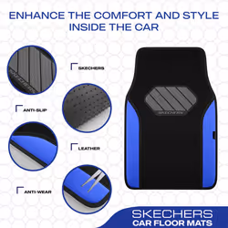 Skechers Car Floor Mats Waterproof Universal Fit Faux Leather Car Mats Floor Mats for Cars with Anti-Slip Heel Pad Fit for SUVs Vans Sedans Trucks Blu