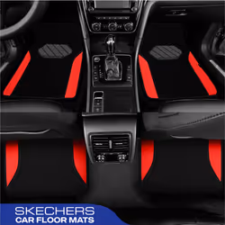 Skechers Car Floor Mats Waterproof Universal Fit Faux Leather Car Mats Floor Mats for Cars with Anti-Slip Heel Pad Fit for SUVs Vans Sedans Trucks Red