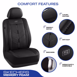 Skechers Car Seat Covers Luxury Faux Leather Seat Covers Waterproof Anti Slip Car Seat Protector Front Seats Car Accessories Airbag Universal Fit for