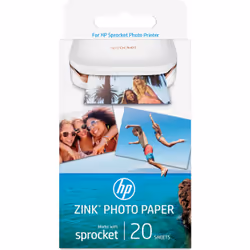 HP ZINK® Sticky-backed Photo Paper-20 sht/5 x 7.6-cm (2 x 3-inch), Gloss, 290 g/m², 2x3", White, 20 sheets, HP Sprocket