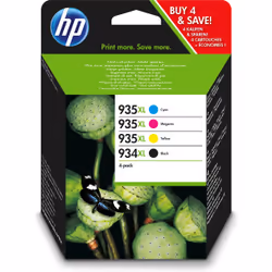 HP 934XL High Yield Black/935XL Cyan/Magenta/Yellow 4-pack Original Ink Cartridges, High (XL) Yield, Black, Cyan, Magenta, Ye ...