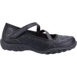 ) Breathe-Easy Playground Poppies | Black | Girls Riptape School Shoes - 12 (Children's
