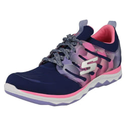 ) Girls Skechers Casual Lace Up Trainers Diamond Runner 81560 - UK 9.5 Child, Navy/Hot Pink (Blue