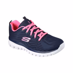Skechers Graceful Get Connected Womens Ladies Wide Fit Running Shoes Trainers - Navy Hot Pink, UK 4