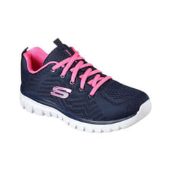Skechers Graceful Get Connected Womens Ladies Wide Fit Running Shoes Trainers - Navy Hot Pink, UK 4