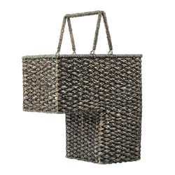 Creative Co-Op Woven Bankuan Rope Stair Basket with Handles  Black