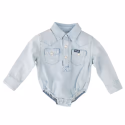 Wrangler Baby Boys Western Long Sleeve Denim Bodysuit  Faded Blue  3-6 Months