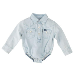 Wrangler Baby Boys Western Long Sleeve Denim Bodysuit  Faded Blue  3-6 Months