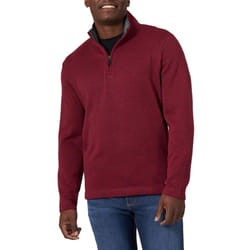 Wrangler Authentics Men's Long Sleeve Fleece Quarter-Zip  Zinfandel Heather  Large