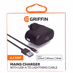 2.4A Mains Charger with USB-A to Lightning Cable - Black